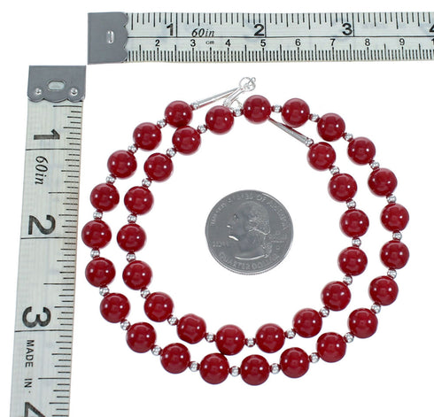 Navajo Native American Sterling Silver Coral Bead Necklace NX12136