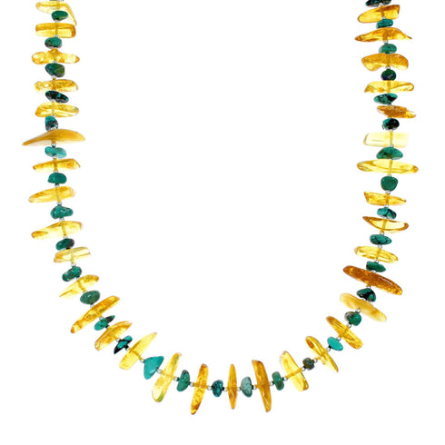 Native American Navajo Turquoise and Amber Bead Sterling Silver Necklace NX12137