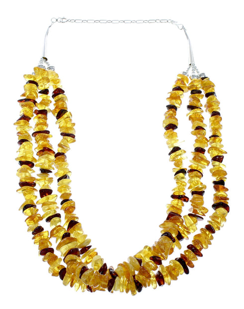 3-Strand Amber Sterling Silver Native American Adjustable Bead Necklace NX12139