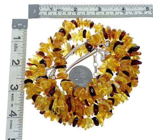 3-Strand Amber Sterling Silver Native American Adjustable Bead Necklace NX12139