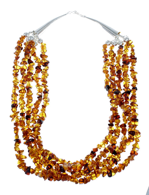 5-Strand Amber Sterling Silver Native American Bead Necklace NX12140