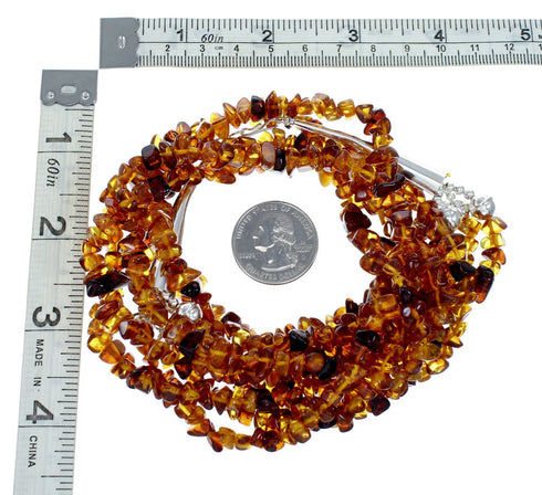5-Strand Amber Sterling Silver Native American Bead Necklace NX12140