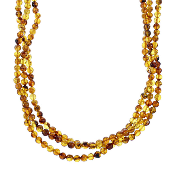 3-Strand Amber Sterling Silver Native American Bead Necklace NX12141