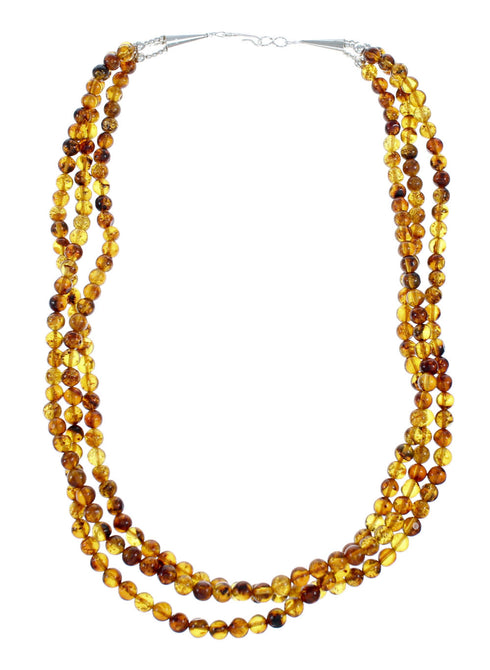 3-Strand Amber Sterling Silver Native American Bead Necklace NX12141