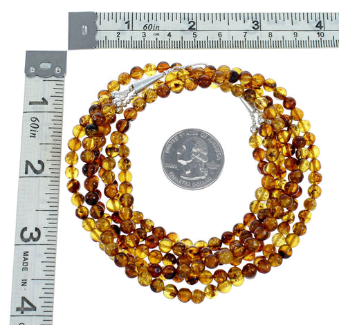 3-Strand Amber Sterling Silver Native American Bead Necklace NX12141