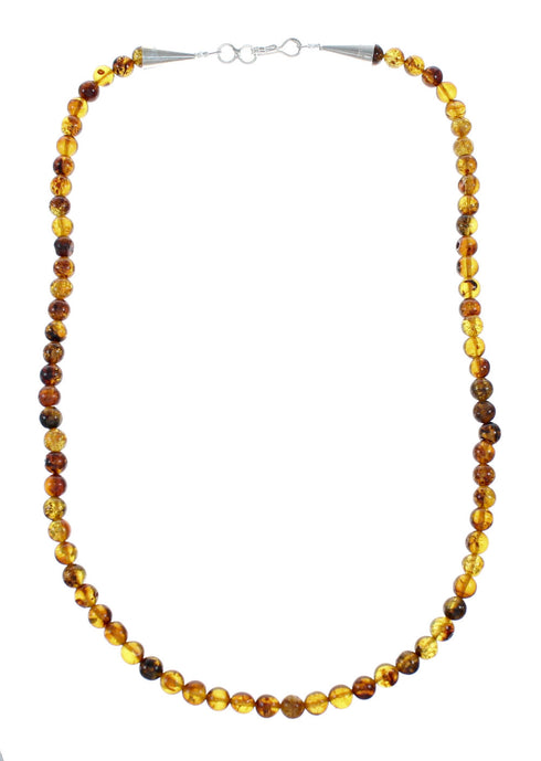 Amber Sterling Silver Native American Bead Necklace NX12142