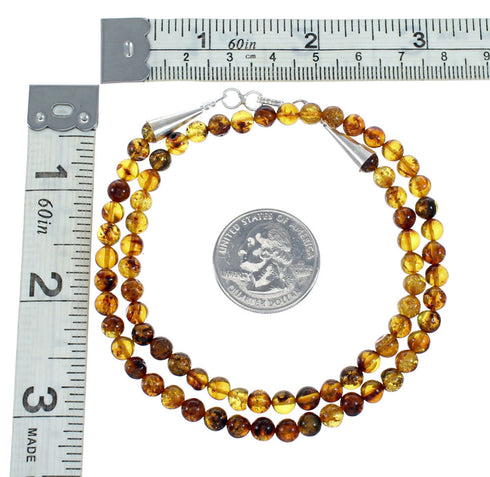 Amber Sterling Silver Native American Bead Necklace NX12142