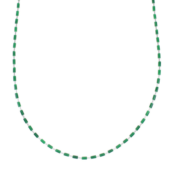 Hand Strung Liquid Silver Malachite Necklace NX12146