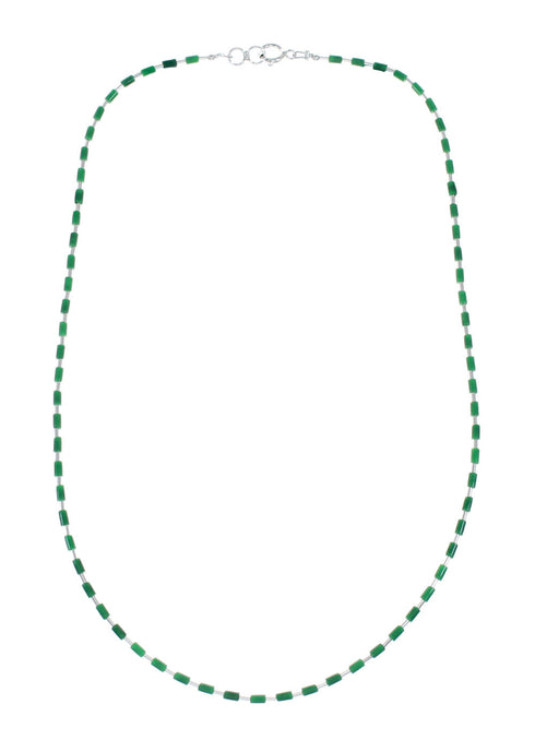 Hand Strung Liquid Silver Malachite Necklace NX12146