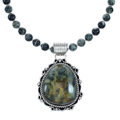 Genuine Sterling Silver Green Opal Bead Necklace Pendant Set NX12147