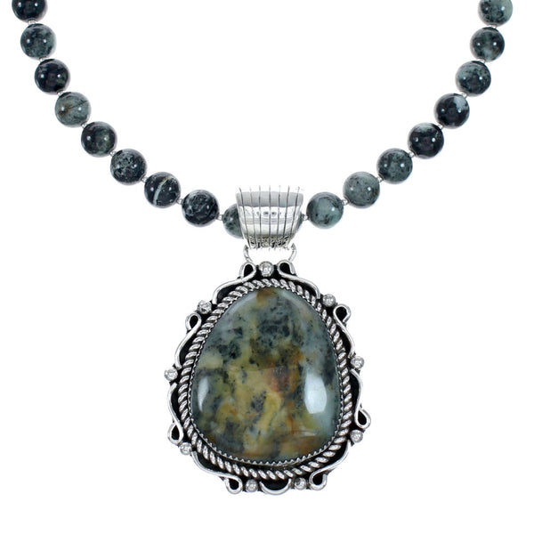 Genuine Sterling Silver Green Opal Bead Necklace Pendant Set NX12147