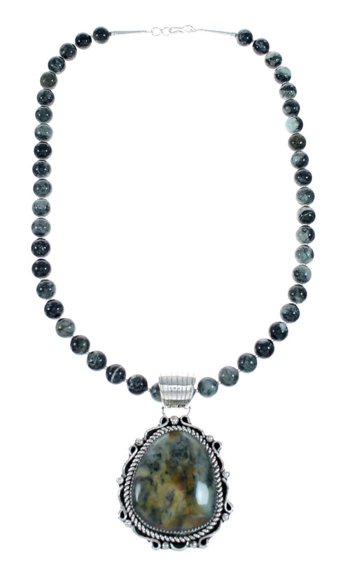 Genuine Sterling Silver Green Opal Bead Necklace Pendant Set NX12147
