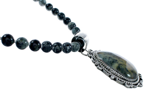 Genuine Sterling Silver Green Opal Bead Necklace Pendant Set NX12147