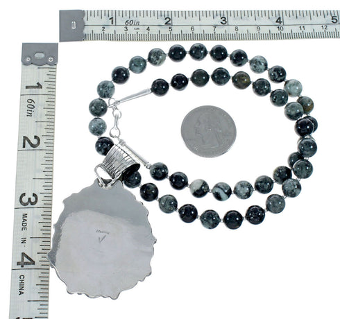 Genuine Sterling Silver Green Opal Bead Necklace Pendant Set NX12147