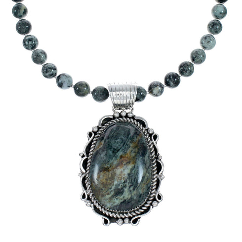 Genuine Sterling Silver Green Opal Bead Necklace Pendant Set NX12148
