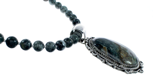 Genuine Sterling Silver Green Opal Bead Necklace Pendant Set NX12148