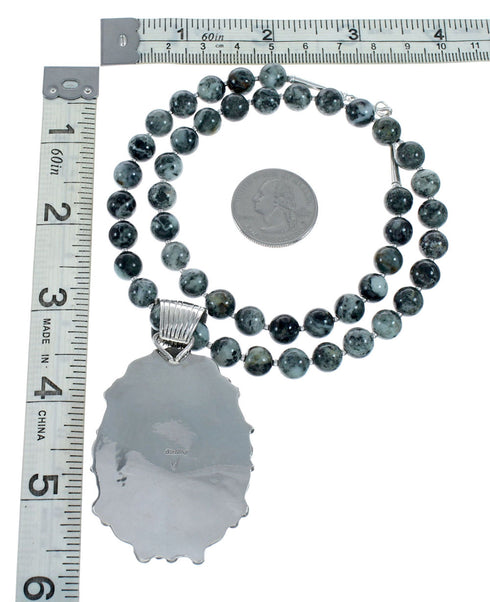 Genuine Sterling Silver Green Opal Bead Necklace Pendant Set NX12148