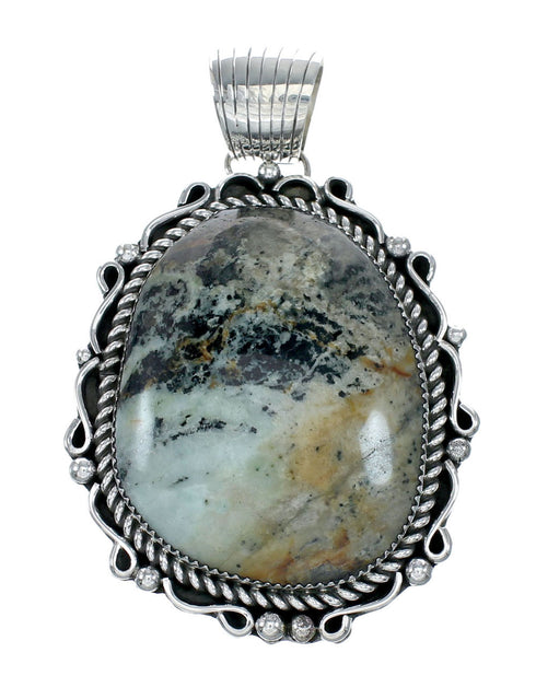 Native American Navajo Sterling Silver Green Opal Bead Necklace Pendant Set NX12149