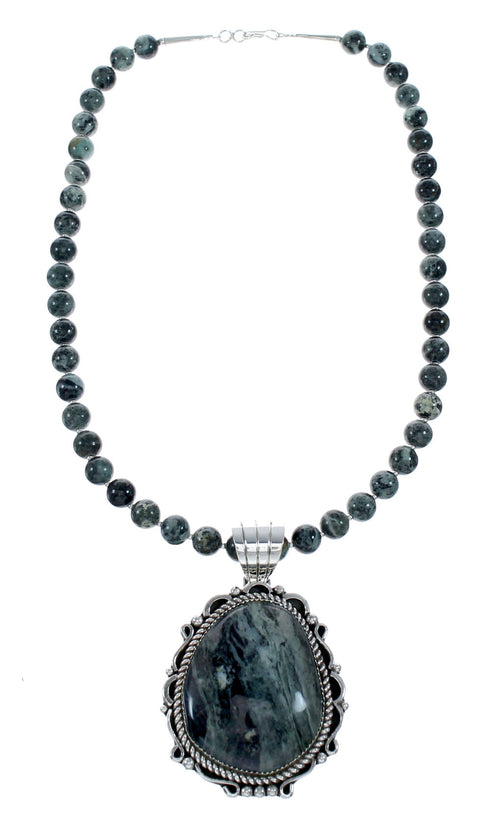 Navajo Sterling Silver Green Opal Bead Necklace Pendant Set NX12151