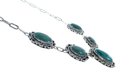 Authentic Navajo Sterling Silver Turquoise Link Necklace Earrings Set NX12153