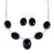 Authentic Navajo Sterling Silver Onyx Link Necklace Earrings Set NX12154