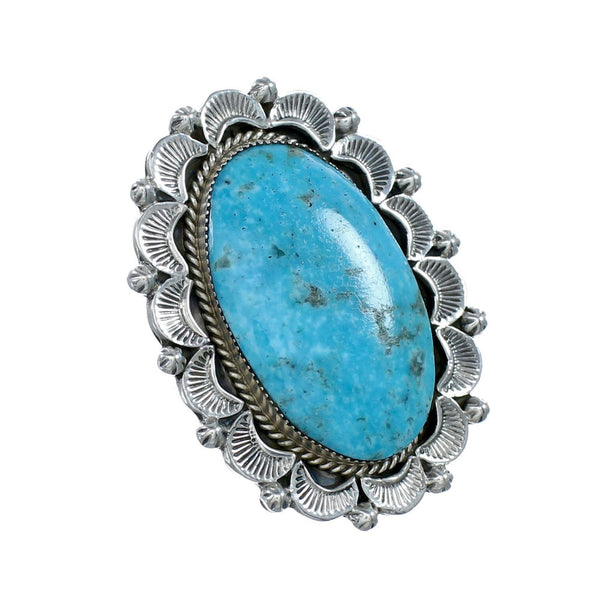 Genuine Turquoise Sterling Silver Navajo Statement Ring Size 6 NX12152