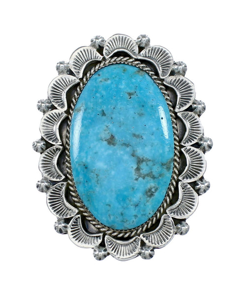 Genuine Turquoise Sterling Silver Navajo Statement Ring Size 6 NX12152