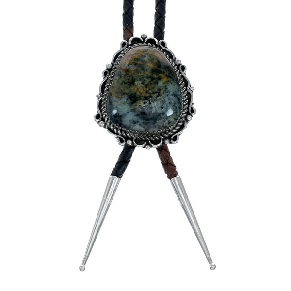Genuine Navajo Green Opal Sterling Silver Native American Bolo Tie NX12155