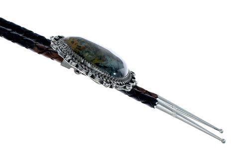 Genuine Navajo Green Opal Sterling Silver Native American Bolo Tie NX12155