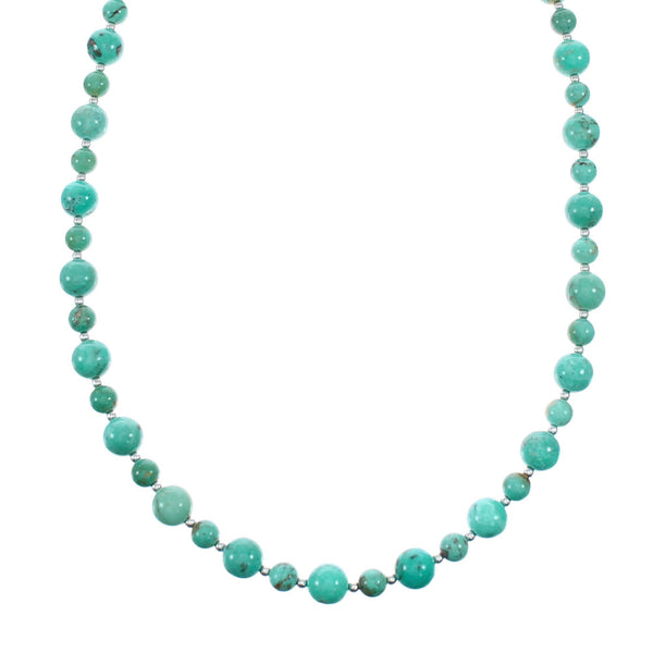 Native American Turquoise Navajo Sterling Silver Bead Necklace NX12143