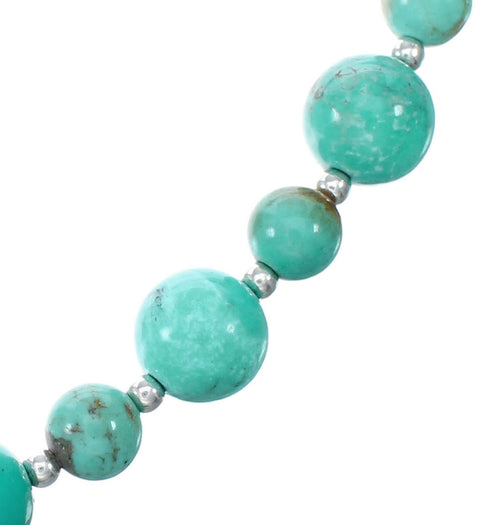 Native American Turquoise Navajo Sterling Silver Bead Necklace NX12143