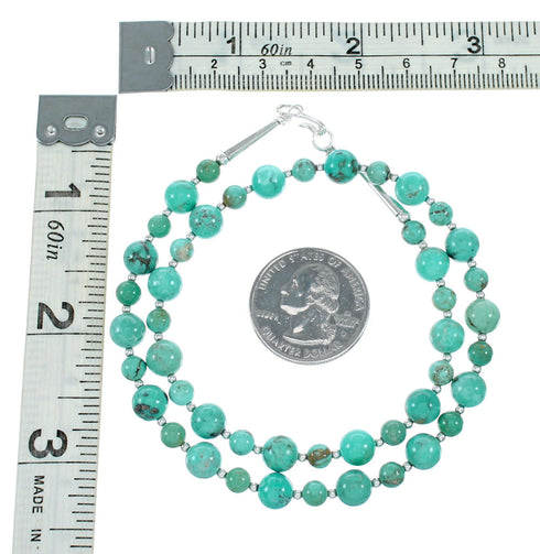 Native American Turquoise Navajo Sterling Silver Bead Necklace NX12143