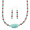 Navajo Sterling Silver Turquoise And Coral Bead Necklace Earrings Set NX12145