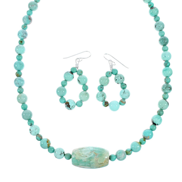 Native American Navajo Turquoise Bead Necklace And Earrings Set NX12130