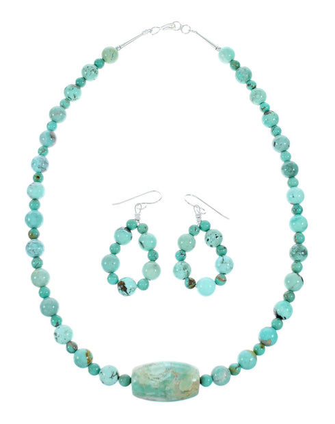 Native American Navajo Turquoise Bead Necklace And Earrings Set NX12130