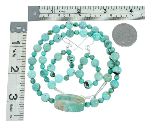 Native American Navajo Turquoise Bead Necklace And Earrings Set NX12130