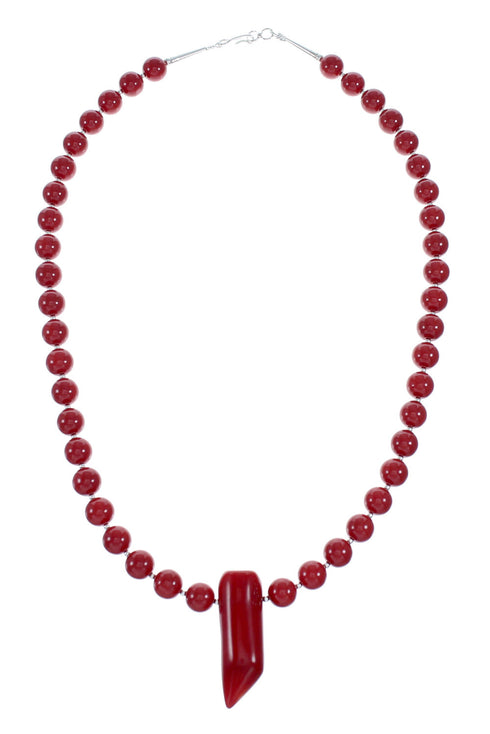 Navajo Native American Sterling Silver Coral Bead Necklace NX12144