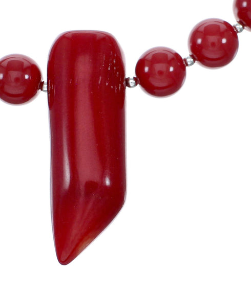 Navajo Native American Sterling Silver Coral Bead Necklace NX12144