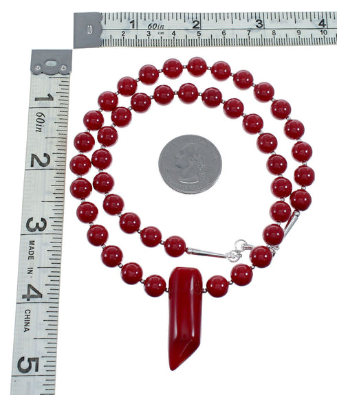 Navajo Native American Sterling Silver Coral Bead Necklace NX12144