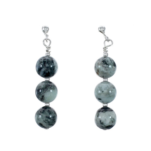 Genuine Sterling Silver Green Opal Bead Post Dangle Earrings NX12157