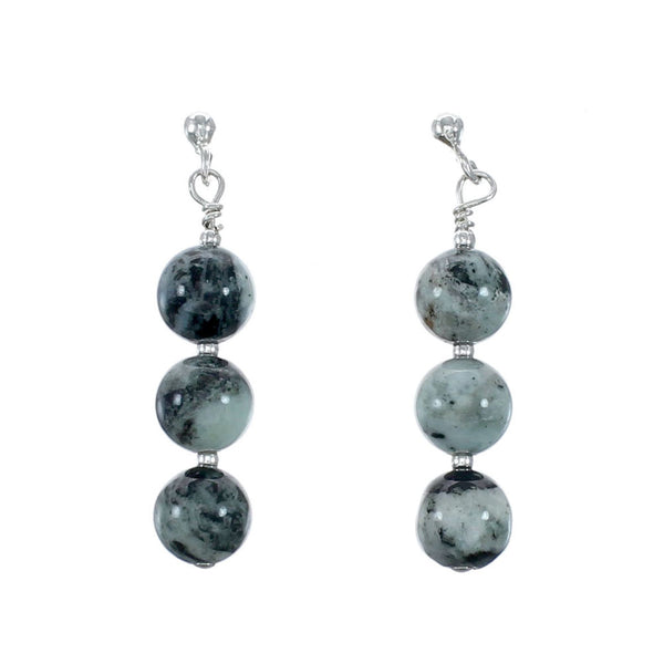 Genuine Sterling Silver Green Opal Bead Post Dangle Earrings NX12157