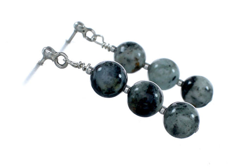 Genuine Sterling Silver Green Opal Bead Post Dangle Earrings NX12157