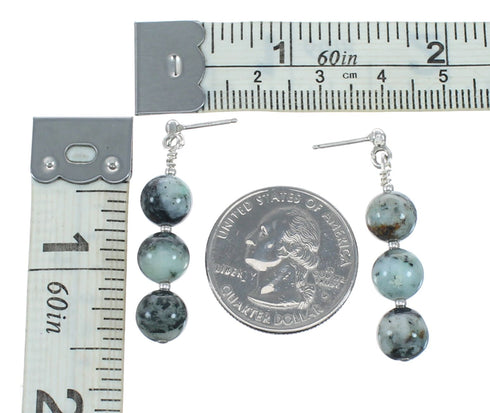 Genuine Sterling Silver Green Opal Bead Post Dangle Earrings NX12157