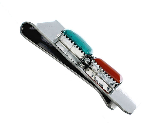 Genuine Navajo Turquoise And Coral Sterling Silver Money Clip NX12172