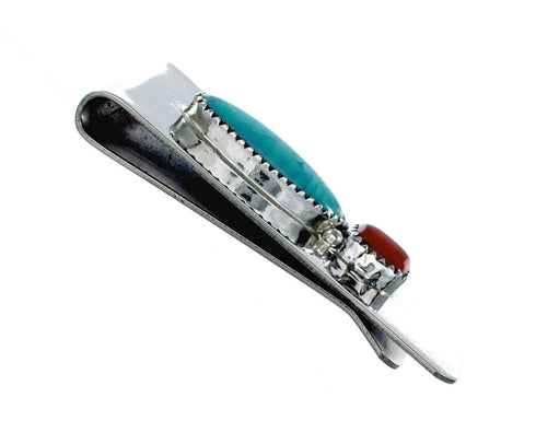 Genuine Navajo Turquoise And Coral Sterling Silver Money Clip NX12173