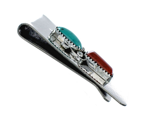 Native American Turquoise And Coral Sterling Silver Navajo Money Clip NX12175
