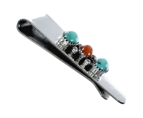 Native American Turquoise And Coral Sterling Silver Navajo Money Clip NX12176