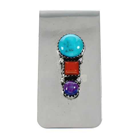 Navajo Native American Multicolor Sterling Silver Money Clip NX12177