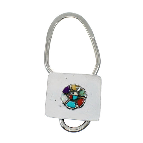 Native American Genuine Sterling Silver Multicolor Flower Key Chain NX12192
