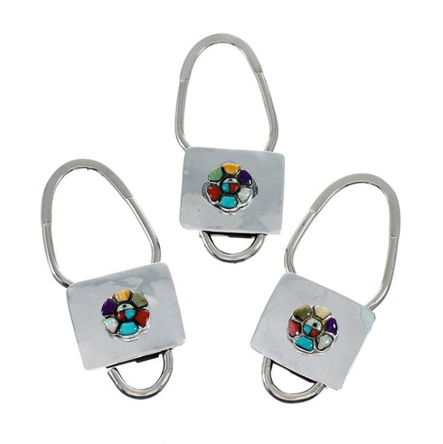 Native American Genuine Sterling Silver Multicolor Flower Key Chain NX12192